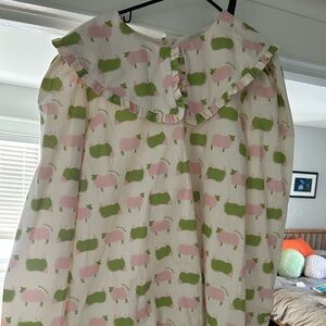 Lisa Says Gah Pink and Green sheep patterned shift dress